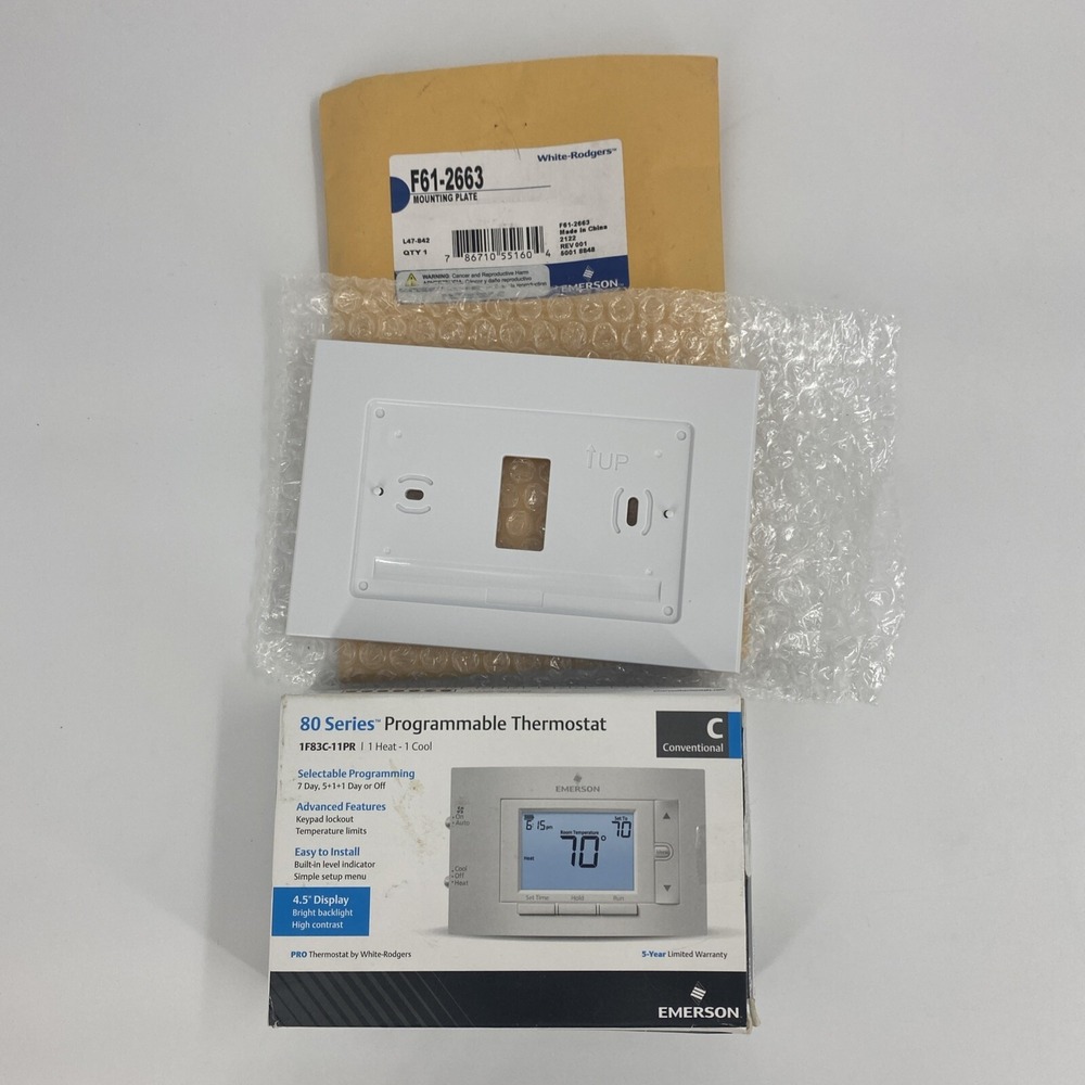 Emerson Programmable Thermostat 80 Series 1H 1C 7‎ Day 1F83C-11PR White Trim